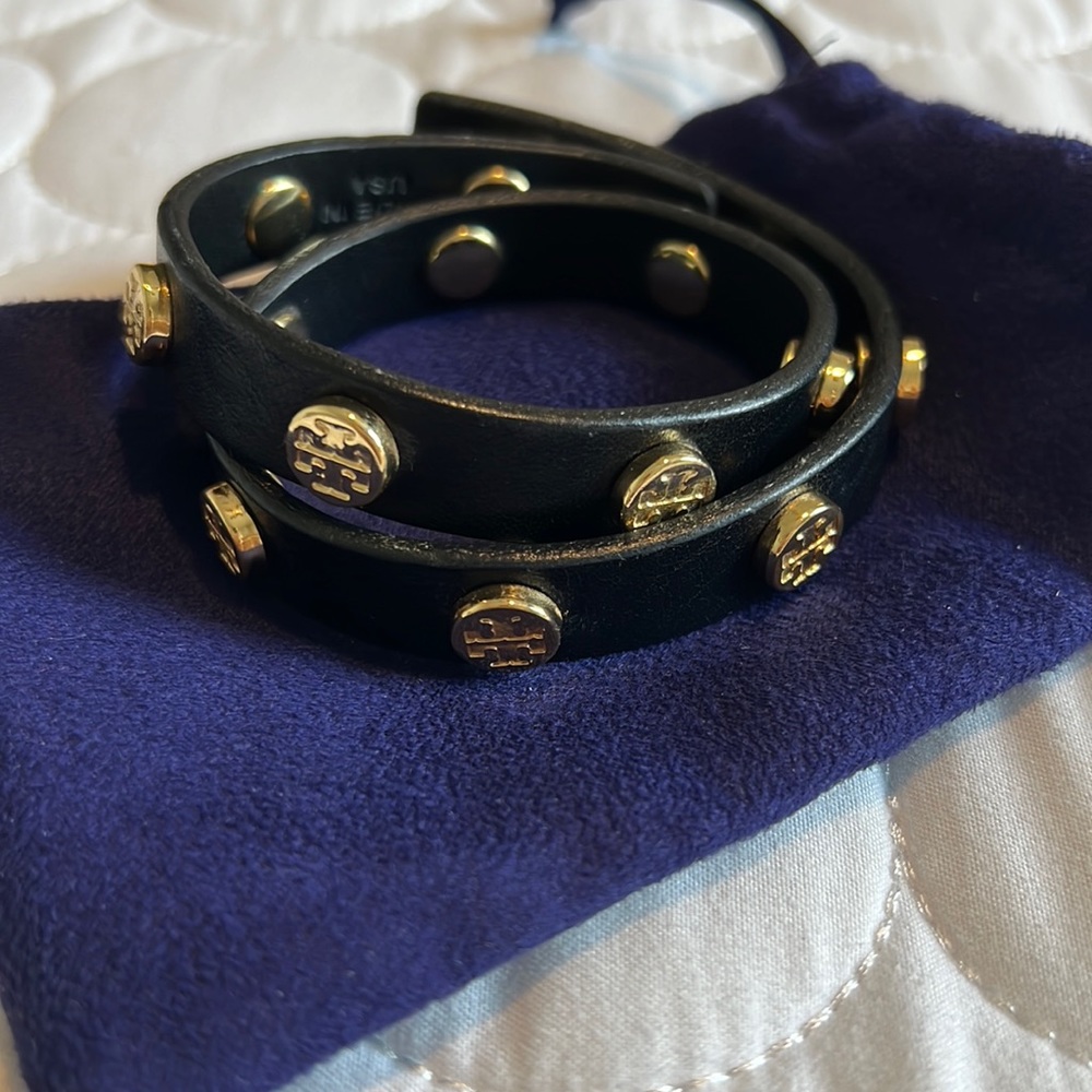 Tory Burch Black Leather Wrap Bracelet